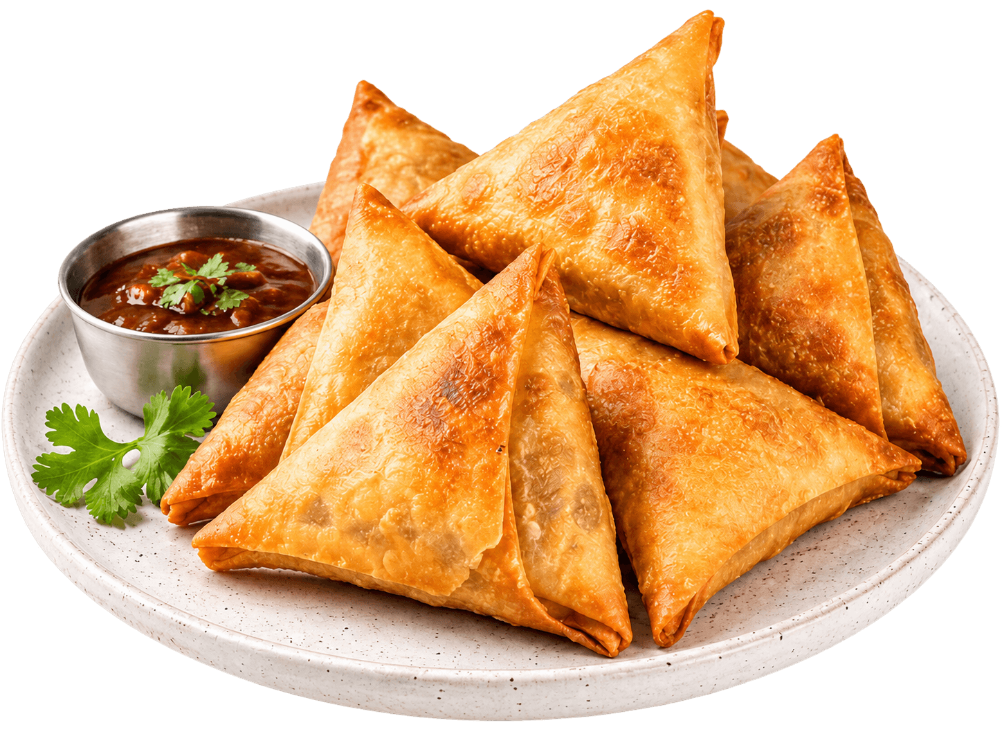 Plate of golden samosas